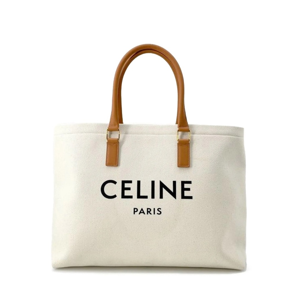 Celine White and Tan Tote Bag